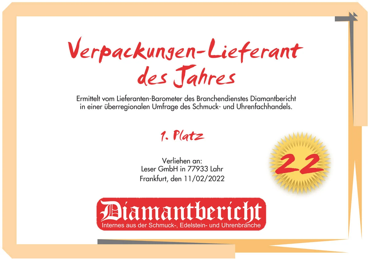 Fournisseur d'emballages 2022.<br>Diamantbericht - LESER convaincu.