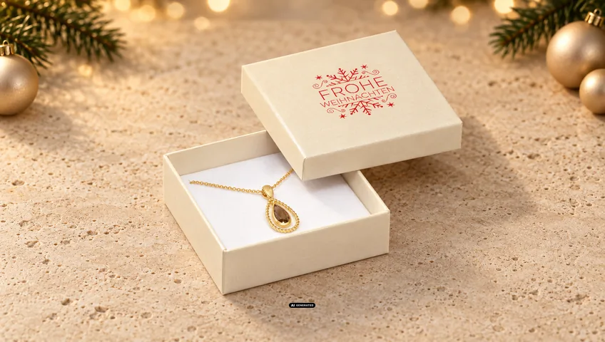 Boîte à bijoux LESER 0230 PLAIN crème avec le motif de Noël FLAKE en rouge sur le couvercle